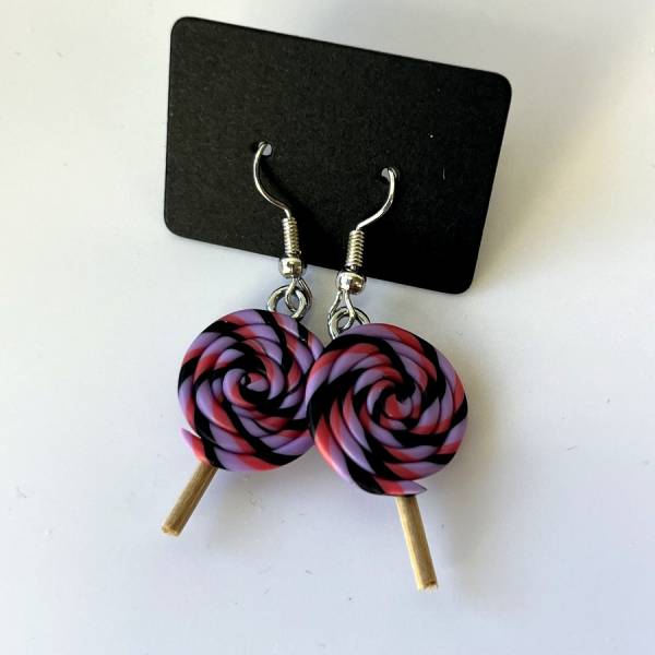 Kolczyki Lizakowe Fioletowy Czarny